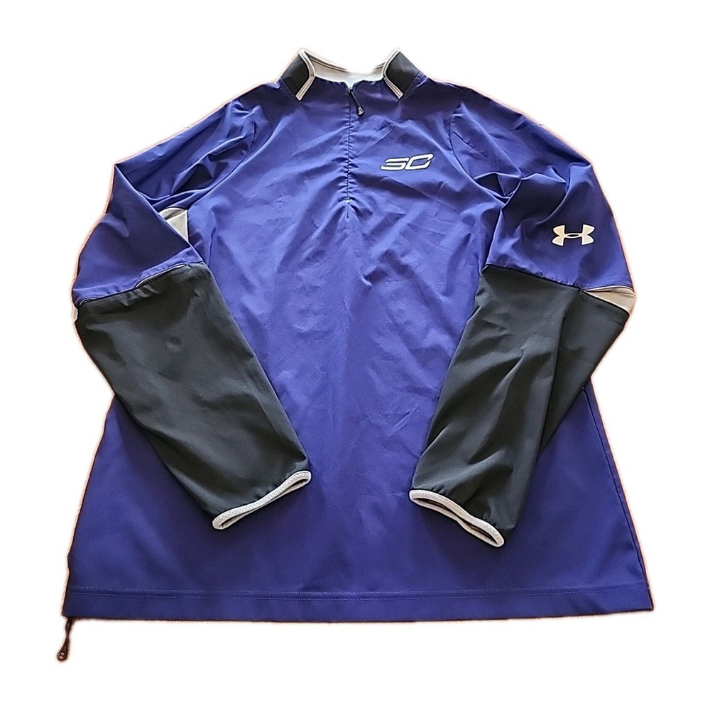 Mens Under Armour Steph Curry 1/4 Zip Shooting Jacket Large Blue Gray A2